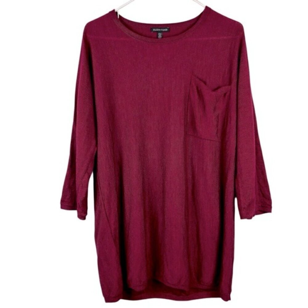 Eileen Fisher Longline Merino Wool Women’s Tunic sweater top Burgundy Size M